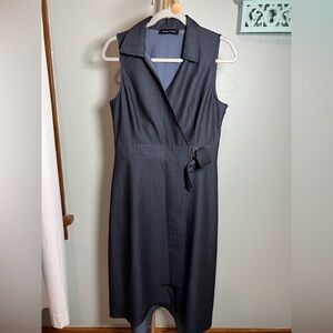 Ivanka Trump Navy Blue Denim Sheath Dress with Notched Collar